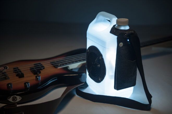 BoomBottle glowing in the dark.