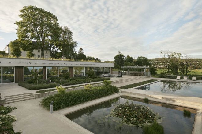 An outdoor pool area.