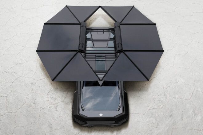 An aerial view of Thundertruck's solar wings.