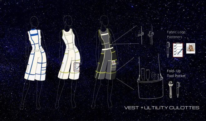 A jumpsuit design that has crisscross stripes running throughout it
