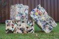 A stack of colorful plastic blocks.