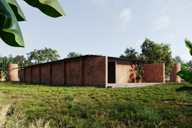 A building made of bricks called the Kampala Uganda designed by Marc Thorpe Design