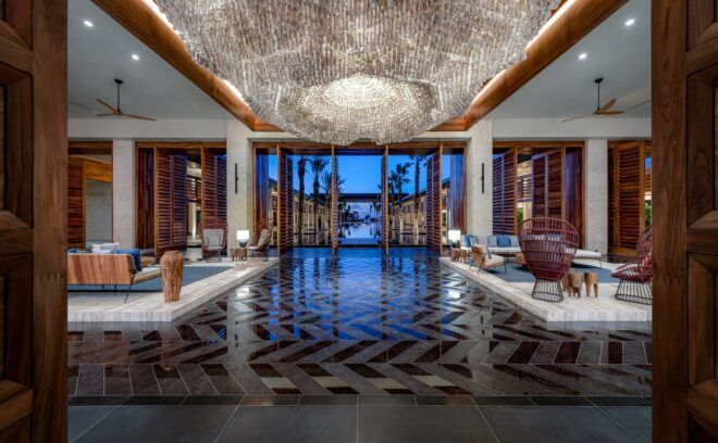 The lobby of a hotel
