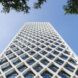 The exterior of a building with a crisscross exterior.