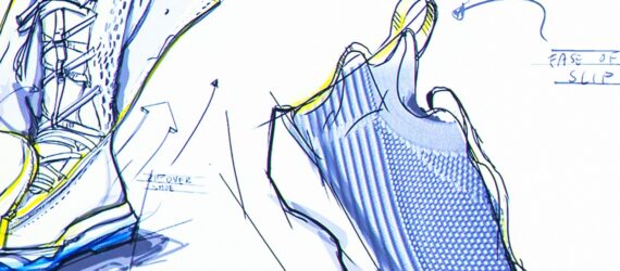 A blue-colored space shoe sketch