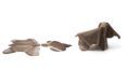 A glad piece of wood and then a fully formed wooden elephant out of the scraps
