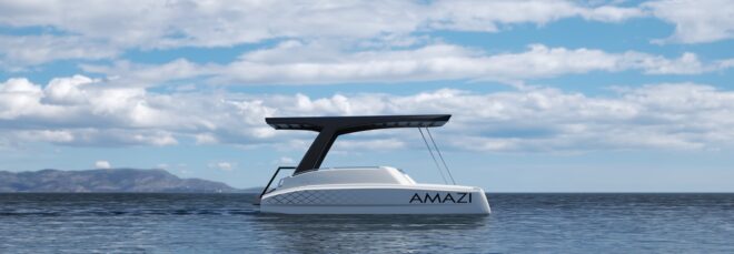 Side view of the solar-powered catamaran