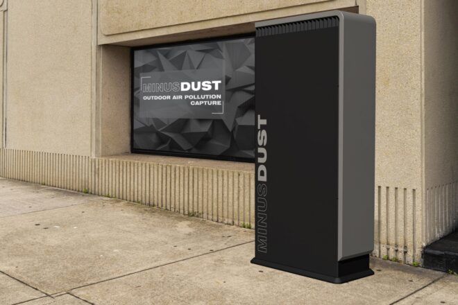 A rectangle box sits in front of a storefront street