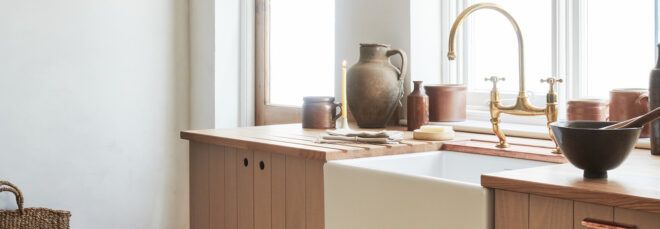 A neutral-toned cottage kitchen.