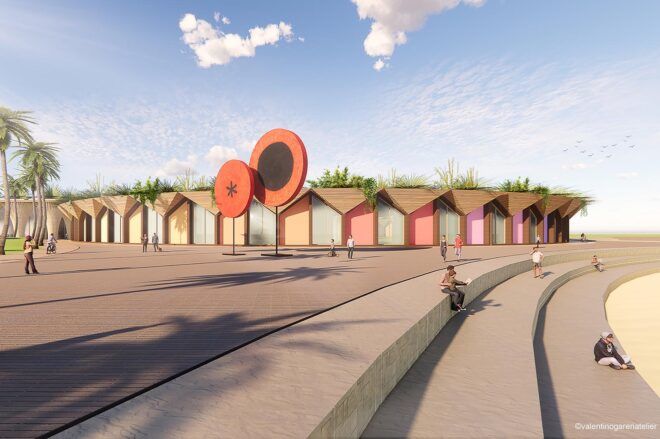 A rendering of the boulevards area of the village.