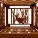 A wooden mesh design that shows a cutout of a chicken in the center