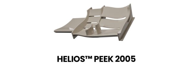 A ceramic 3D printed material that reads Helios Peek 2005