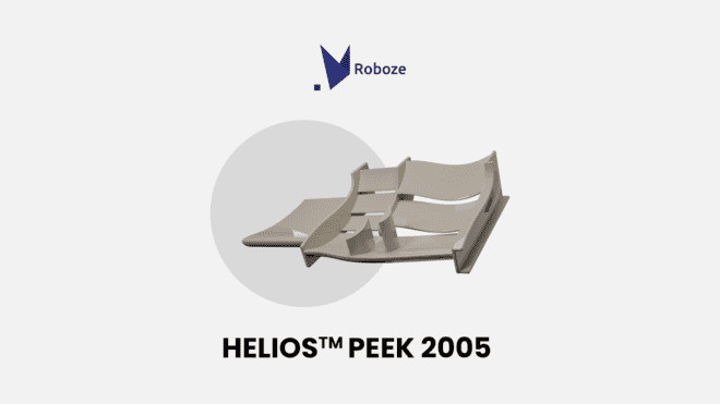 A ceramic 3D printed material that reads Helios Peek 2005