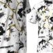 Two views of a black, white and gold shirt.
