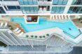 An aerial view of a pool.