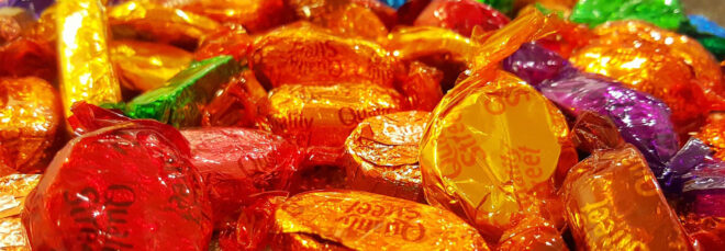 Candy wrappers for upcycling.