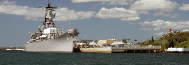 A ship on the coast.