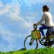 A person on a bike.