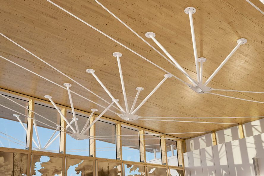A wood ceiling area.