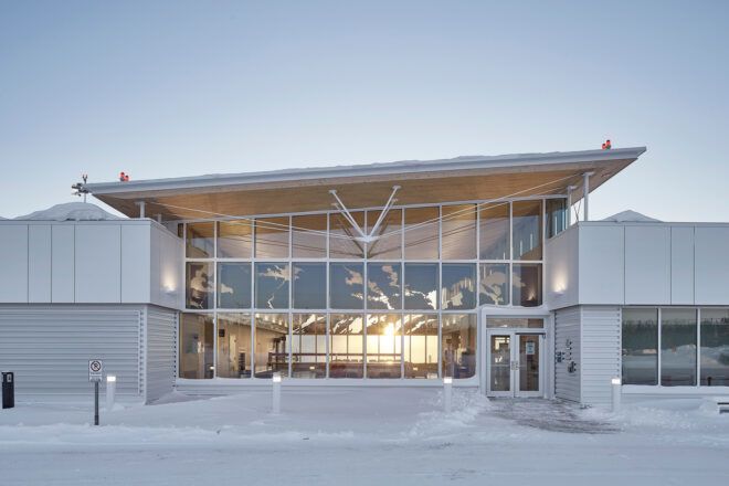 The exterior of an airport made using CLT.