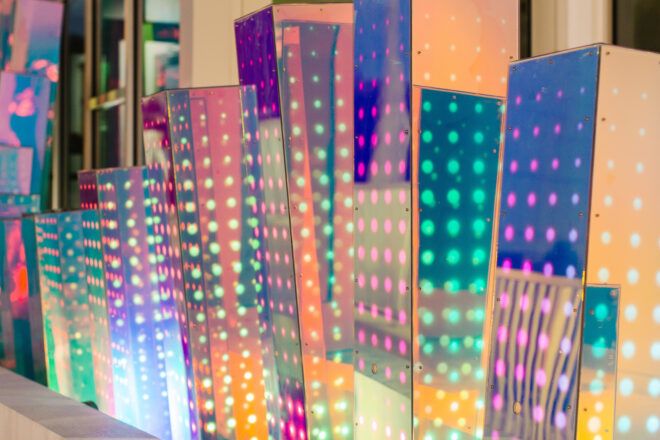 Up-close of the holographic rectangle blocks