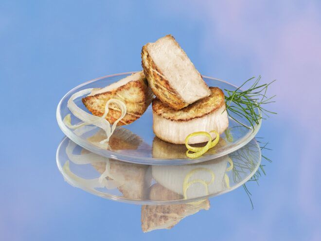 A plate of scallops made from plants