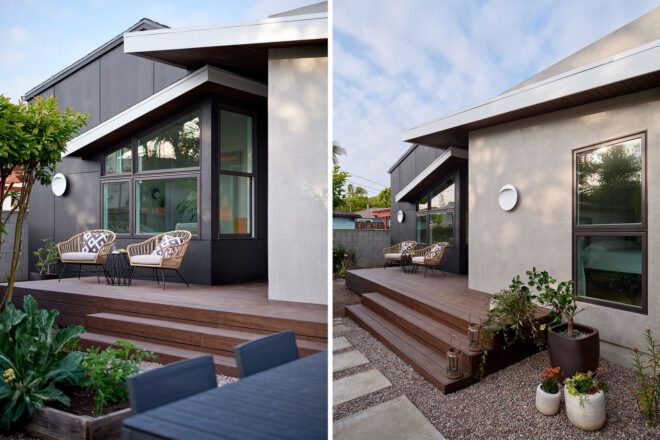 Two images of a home exterior.