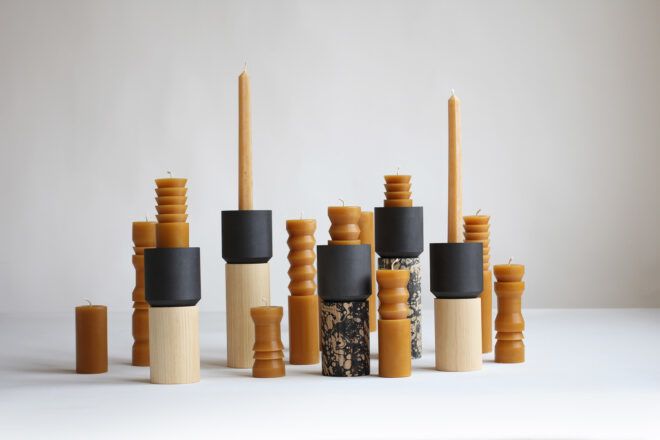 Various wooden totem furniture pieces