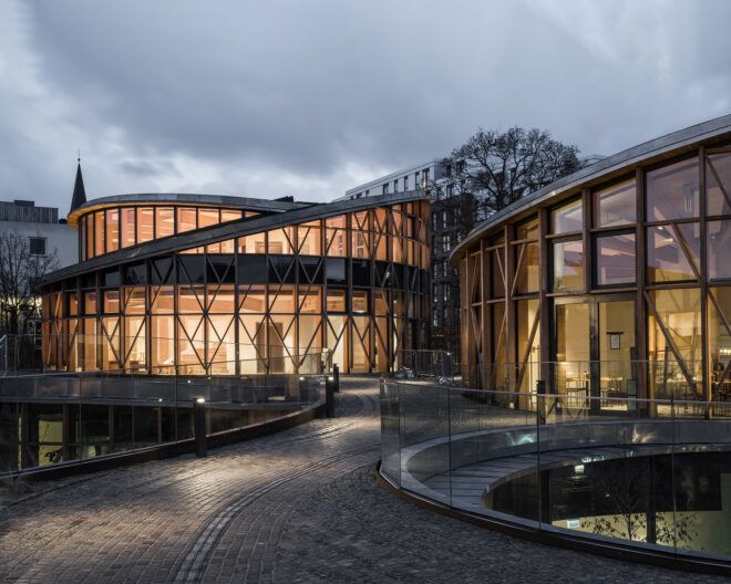 Two glass structures make up the H.C. Andersen Museum