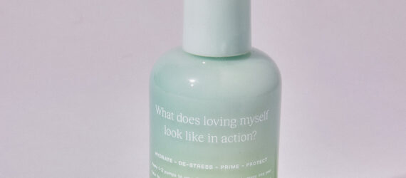 A close-up of the blue/green vial