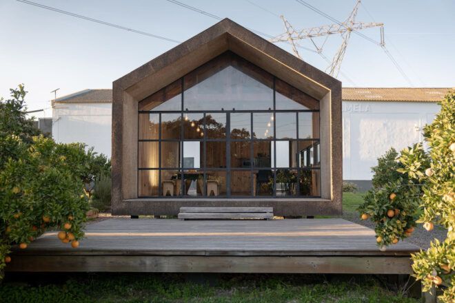 A house with a glass front
