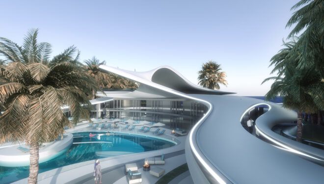 A outdoor pool area