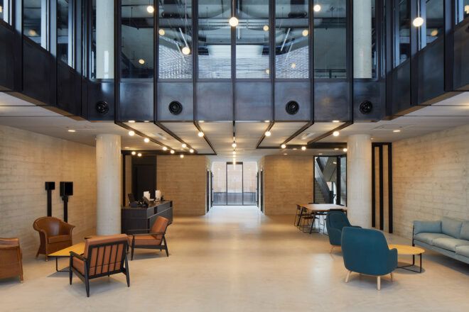A lobby area with seating