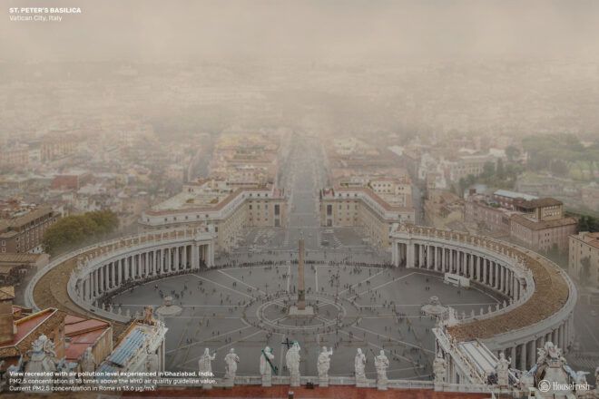 Rome city landscape polluted by smog
