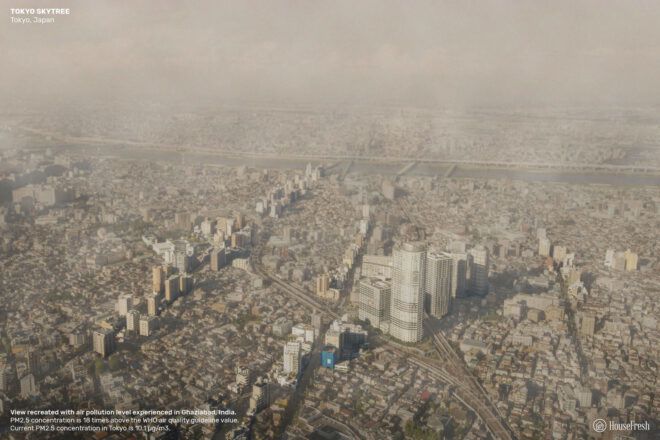 Tokyo city overview polluted by smog