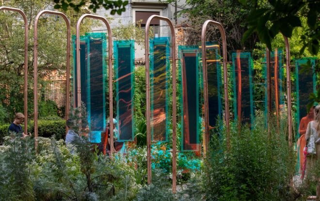 Copper pipes placed in a garden