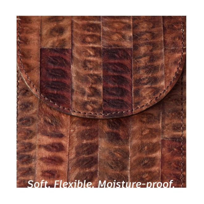 Close up of the seed-studded Leukeather for a crossbody bag