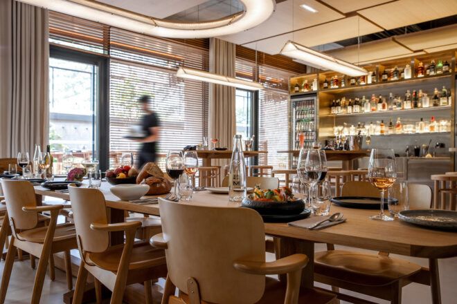 An interior restaurant seating area