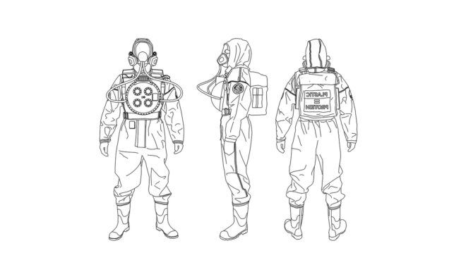 A sketch of the Inxect Suit from head-to-toe