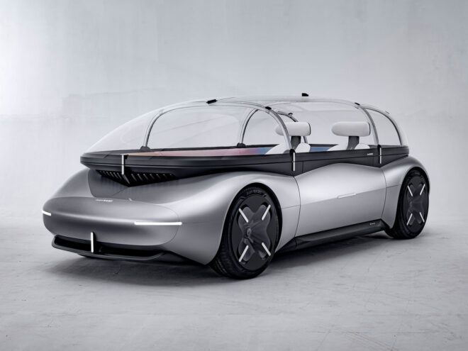 An electric vehicle with a clear hood