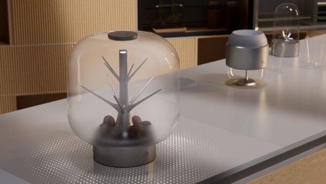 A granite table with a foggy food machine