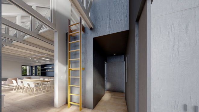 A ladder in a hallway