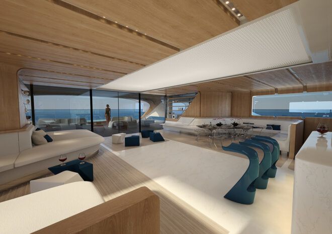 Inside living room area in the catamaran