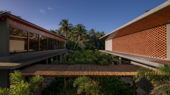 A connecting bamboo bridge between buildings