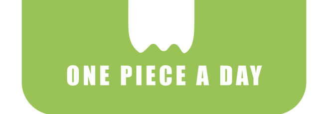 A green box with white font that reads "One piece a day"