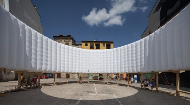 The inside of the white cloud circular structure