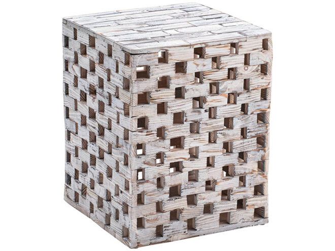 A Climate Pledge Friendly wooden accent table