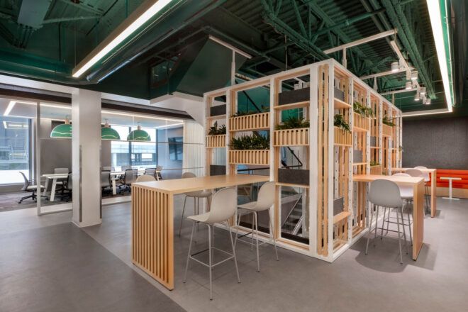 Modern bookshelves and desk area