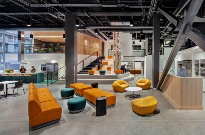 The new Bonduelle headquarters with orange comfortable chairs