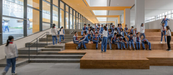 The interior seating area of a school